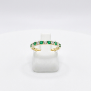 Bague or jaune, Diamant et Emeraudes