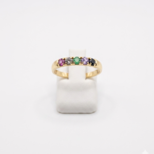 Baugue or jaune, diamant, saphir, Emeraude et rubis