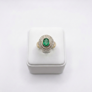 Bague or jaune, diamant et Emeraude