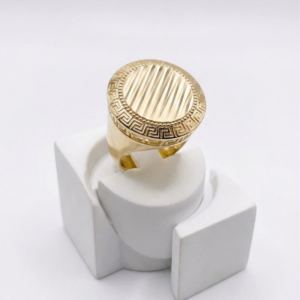 Chevalière ronde motif grec striée